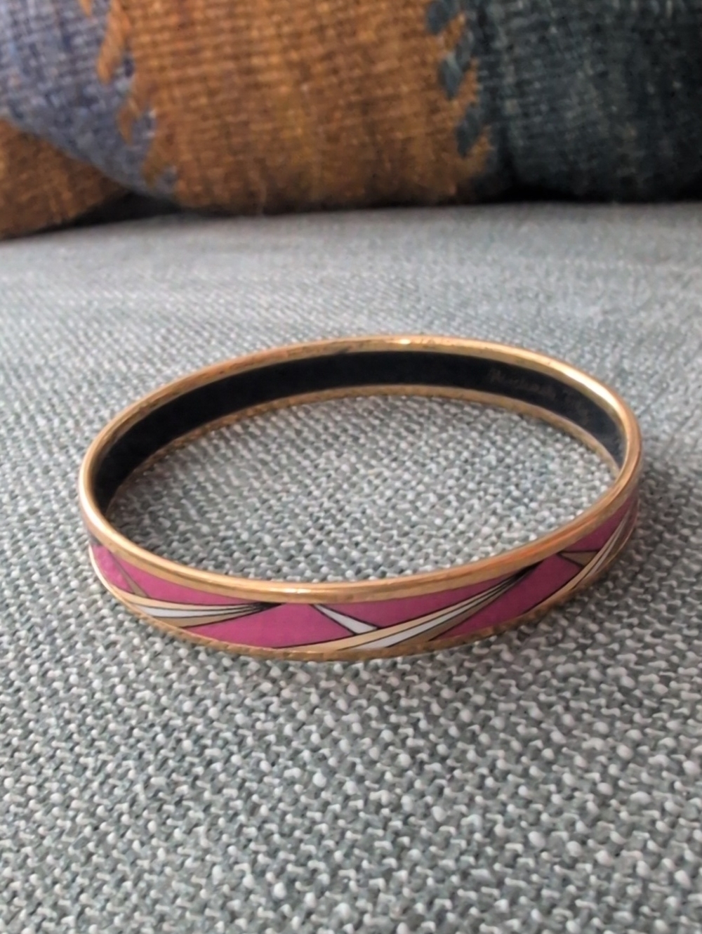 Michael Frey Gold Pink Enamel Geometric Bangle Bracelet